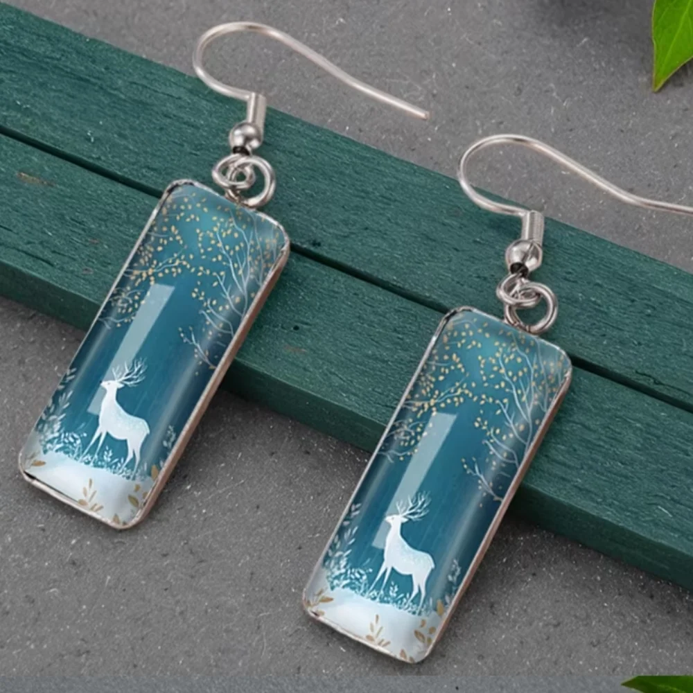 Elegant Blue and Gold‎ Deer Earrings